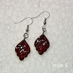 Elegant Red Leaf Earrings Clay